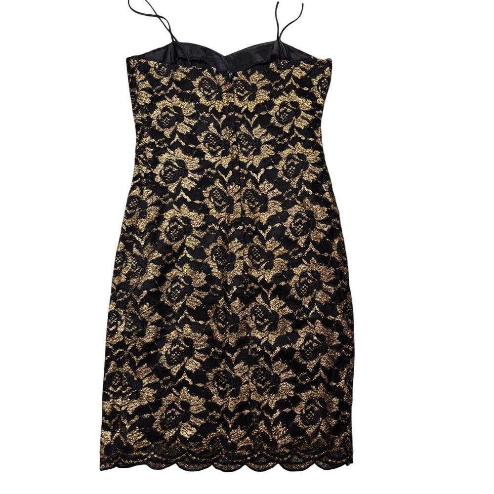 Coquette Dark Romancer Gold Metallic Lace Bodycon Mini Dress Small Black Vintage - Picture 4 of 13